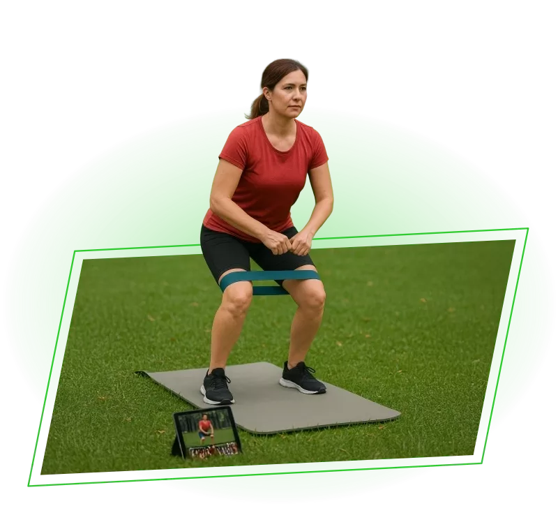 Demonstração de exercício do guia: agachamento com apoio
