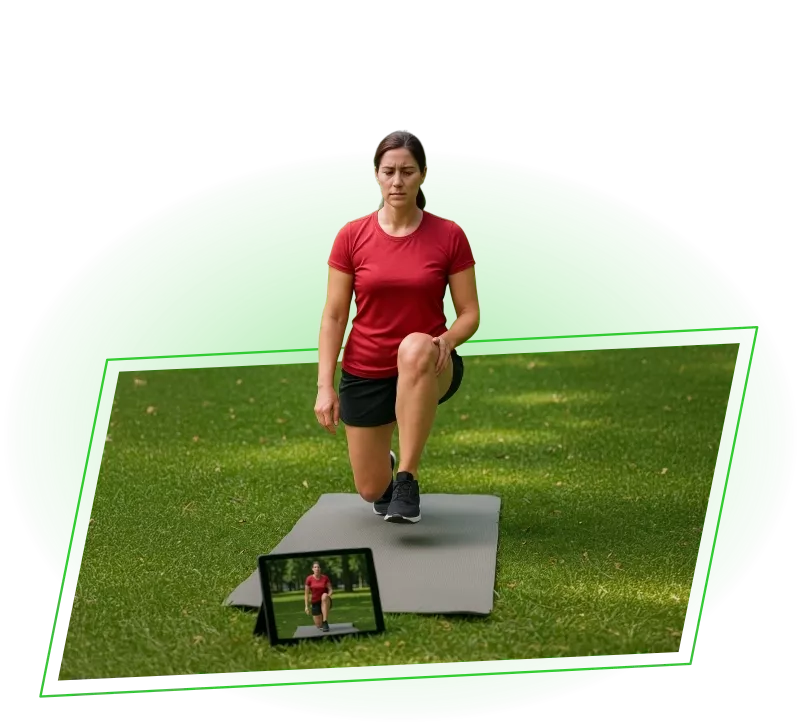 Demonstração de exercício do guia: avanço com apoio no step